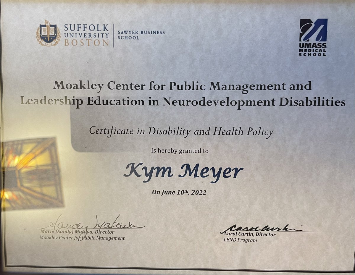 Last week I graduated with a bunch of spectacular people with a Certificate in Disability and Health Policy from the LEND program at @UMassChan and the @Moakleycenter1 @Suffolk_U 

On to the next adventure!  #DisabilityPolicy #HealthEquity #LanguageDeprivationIsAHeathEquityIssue
