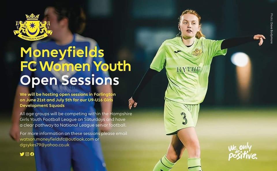 With the Women’s Euro 2022 next month, there’s no time like the present to get your young girls involved in the biggest growing sport in the UK @HGYFL1 Our Youth Open Sessions, start tomorrow at Farlington fields, PO6 1RR: 📆Tuesday 21st June 📆Tuesday 5th July (1800-1930) ⬇️