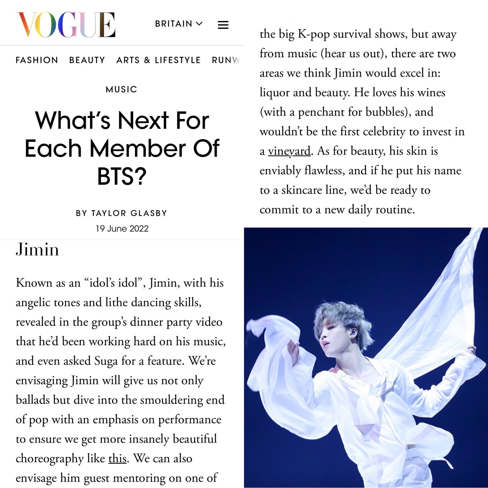 British Vogue calls Jimin the 'Idol's Idol' and delivers a prediction on  his future individual projects