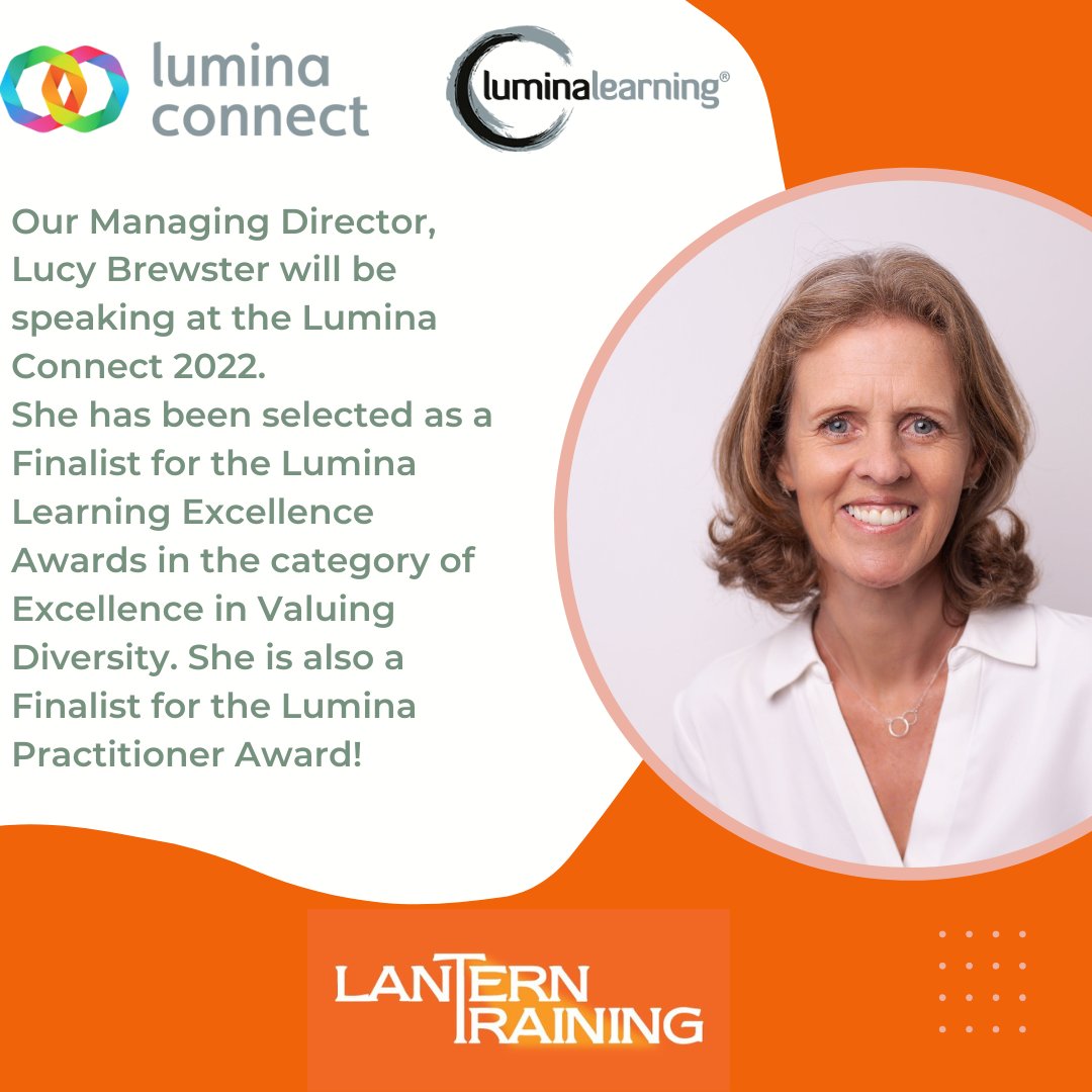 traininglantern's tweet photo. Lantern Training will be well represented at the Global Conference Lumina Connect which will be held this week on 22-23 June 2022.

Join us in congratulating our very own Lucy Brewster for the well-deserved nomination. 
#Lanterntraining
#Softskillstraining
#Luminaconnect https://t.co/Hw30UHZXpX