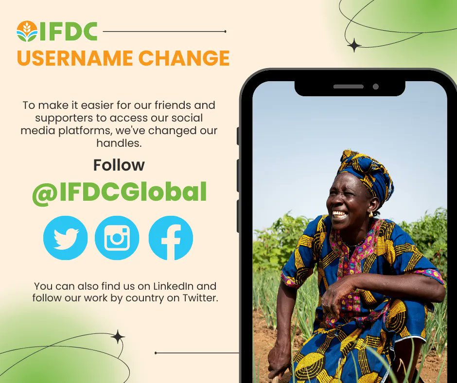 IFDC is now <a href="/IFDCGlobal/">IFDC</a> on Twitter &amp; Instagram! If you're already following us, nothing will change, but spread the word. 

We've also added several country-specific accounts on Twitter; check out <a href="/IFDCBurundi/">IFDC Burundi</a>, <a href="/IFDCMozambique/">IFDC Mozambique</a>, <a href="/IFDCUganda/">IFDC Uganda</a>, @IFDCS_Sudan, &amp; @IFDC_Kenya!