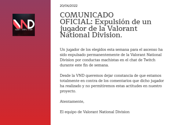 VNDivision's tweet photo. Comunicado Oficial. https://t.co/NeSDeWIOE1