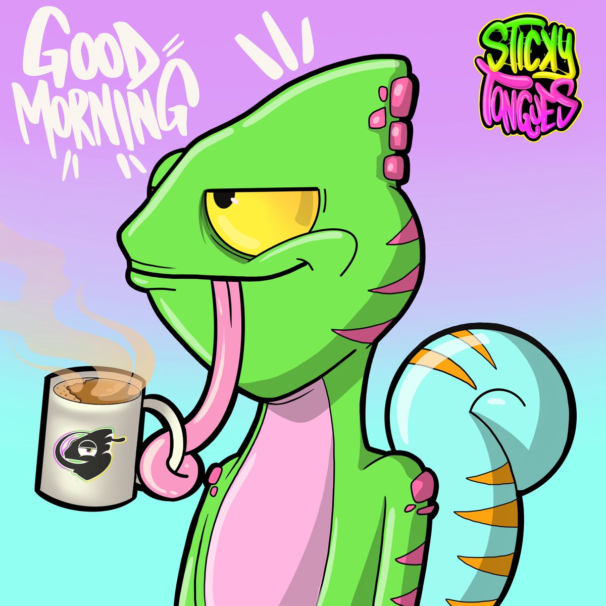 StickyTngsNFT's tweet photo. Happy Monday Chameleons ❤️🎨 
Are you ready for this week? 🏝🤩

#StickyTongues #Chameleons #CryptoArt #NFTCommunity
#GoodMorning #Monday https://t.co/nYxQjDFkKD
