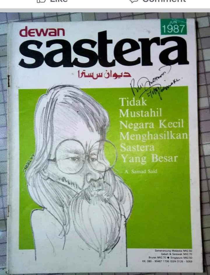RaihaniTSN's tweet photo. Karikatur SN A.Samad Said dan Latiff Mohidin pada kulit #DewanSastera 1987 dihasilkan oleh Seniman Sabri Yunus yang ketika itu masih bertugas di Dewan Bahasa dan Pustaka. https://t.co/g9kpLStQ2Y