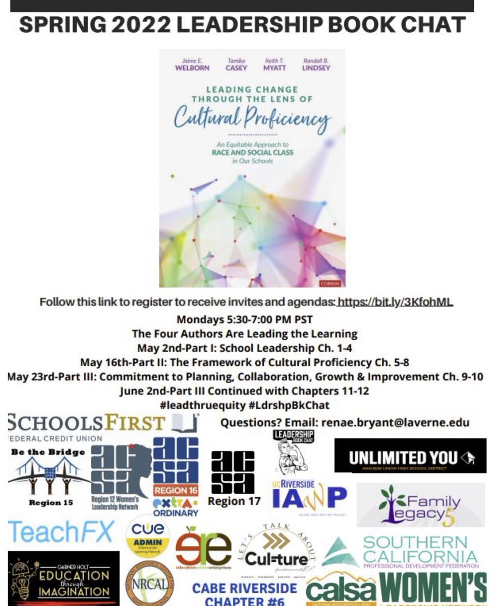 Our Final Book Talk is Tonight at 7:30 CST. 

Strategic planning, PLC work, embedding the work in all aspects of your district/school, or an equity audit including review of policies and practices, this session is for you!

Register Here bit.ly/3KfohML