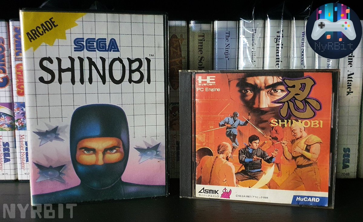 NyRBit's tweet photo. [📷] FOTO COLECCIÓN
Dos fantásticos ports para poder disfrutar del mítico arcade de SEGA, #SHINOBI:

- Master System, desarrollado por la propia @SEGA en 1988

- PC Engine, desarrollado por #Asmik en 1989

#JoeMusashi #MasterSystem #SEGA #PCEngine #Ninja #ColecciónNyRBit #NyRBit https://t.co/1eAUbsSUAA