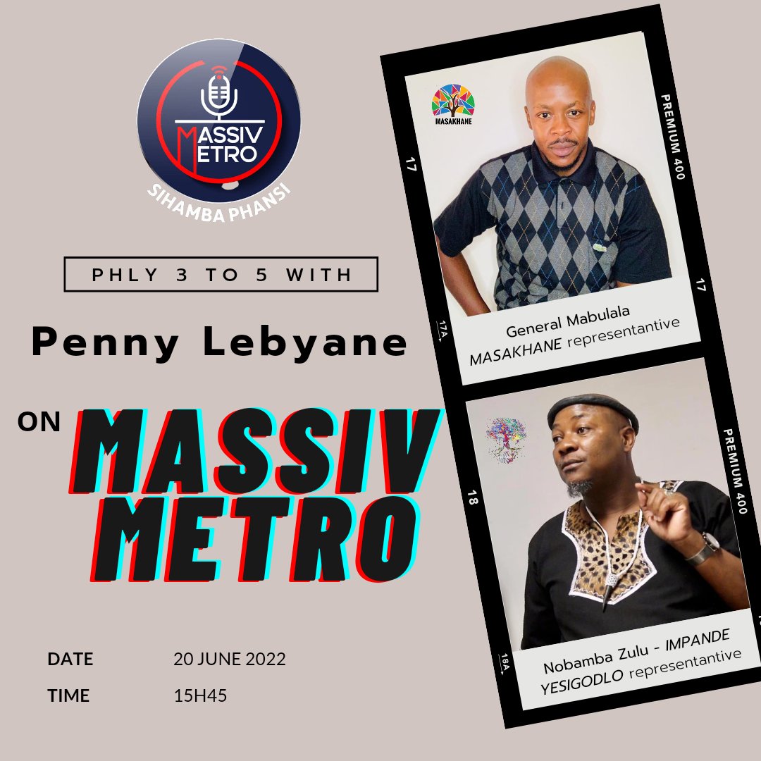 MasakhaneSA's tweet photo. Catch us this afternoon talking to @PennyLebyane on @MassivMetro_SA about the upcoming Masakhane Interactive Seminar this weekend. Be a part and RSVP at 068 143 8612 #ImPartOfTheChange #IAmPartOfTheChange #Masakhane https://t.co/yZZOMswDE1