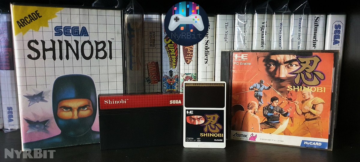 NyRBit's tweet photo. [📷] FOTO COLECCIÓN
Dos fantásticos ports para poder disfrutar del mítico arcade de SEGA, #SHINOBI:

- Master System, desarrollado por la propia @SEGA en 1988

- PC Engine, desarrollado por #Asmik en 1989

#JoeMusashi #MasterSystem #SEGA #PCEngine #Ninja #ColecciónNyRBit #NyRBit https://t.co/1eAUbsSUAA