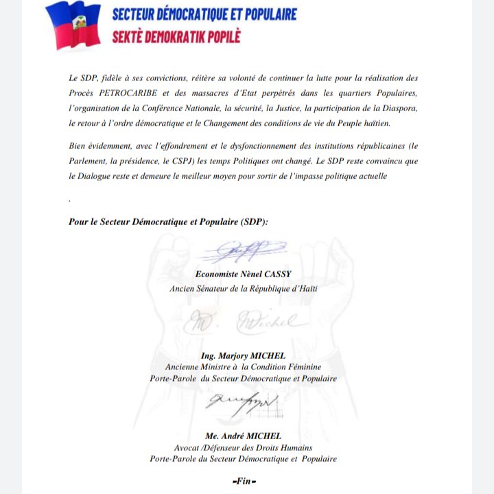 MicroMiragoane1's tweet photo. Constatant l'incapacité du gouvernement d'Ariel HENRY, le SDP évoque la nécessité d'<<un dialogue politique multilatéral en vue d'engager un débat national sur la sécurité des citoyennes et citoyens, la stabilité politique, la justice et la gouvernance du Pays>>.
#RadioMicroFM https://t.co/IhwsxjPMR1