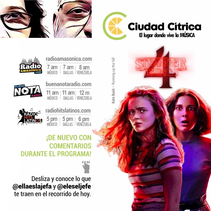 ciudadcitrica's tweet photo. Acompáñanos hoy en nuestro recorrido por @ciudadcitrica / De nuevo con comentarios durante el programa. Escúchanos vía #streaming (emisoras y horarios en la imagen). #radio #pop #rock #retro  #remix #mashup #80s https://t.co/tE57BBrNIy