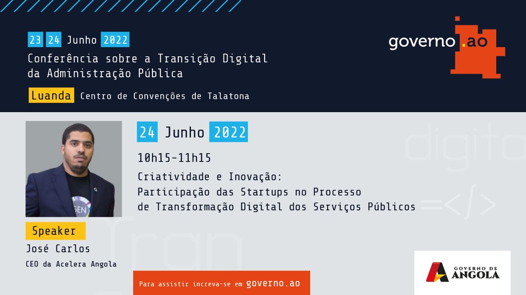 Governo_ao's tweet photo. Nos dias 23 e 24 de Junho, reuniremos tomadores de decisões tecnológicas, especialistas nacionais e internacionais em digitalização, estratégia e novas tecnologias.

#admimistraçãopública #digital #luanda #angola https://t.co/bDIrw5YQxG