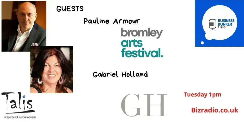 On the  #BBunker Radio Show  Tuesday the guests are 

Pauline Armour <a href="/BromleyArtsFest/">Bromley Arts Festival</a>

Gabriel Holland Interior Design

Show sponsor @talisifa

Details here ==> buff.ly/2iSC6Wq