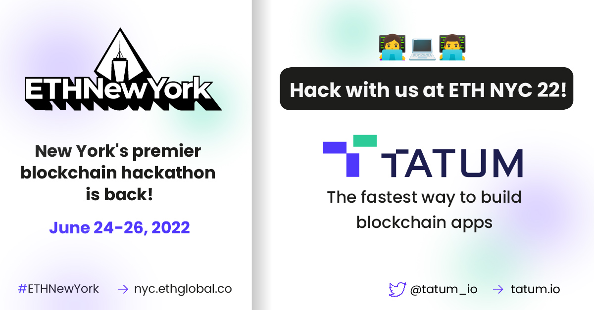 tatum_io's tweet photo. 🚨ATTENTION DEVELOPERS🚨

Are you planning to be part of the 2022 @ETHGlobal  Hackathon, June 24-26, and have great ideas about your next #Web3 project? 🚀 

Why don't you hack with #Tatum, put those ideas to reality, and garner some great prizes along the way!

🧵 1/3 https://t.co/U7bZ4WBUiM