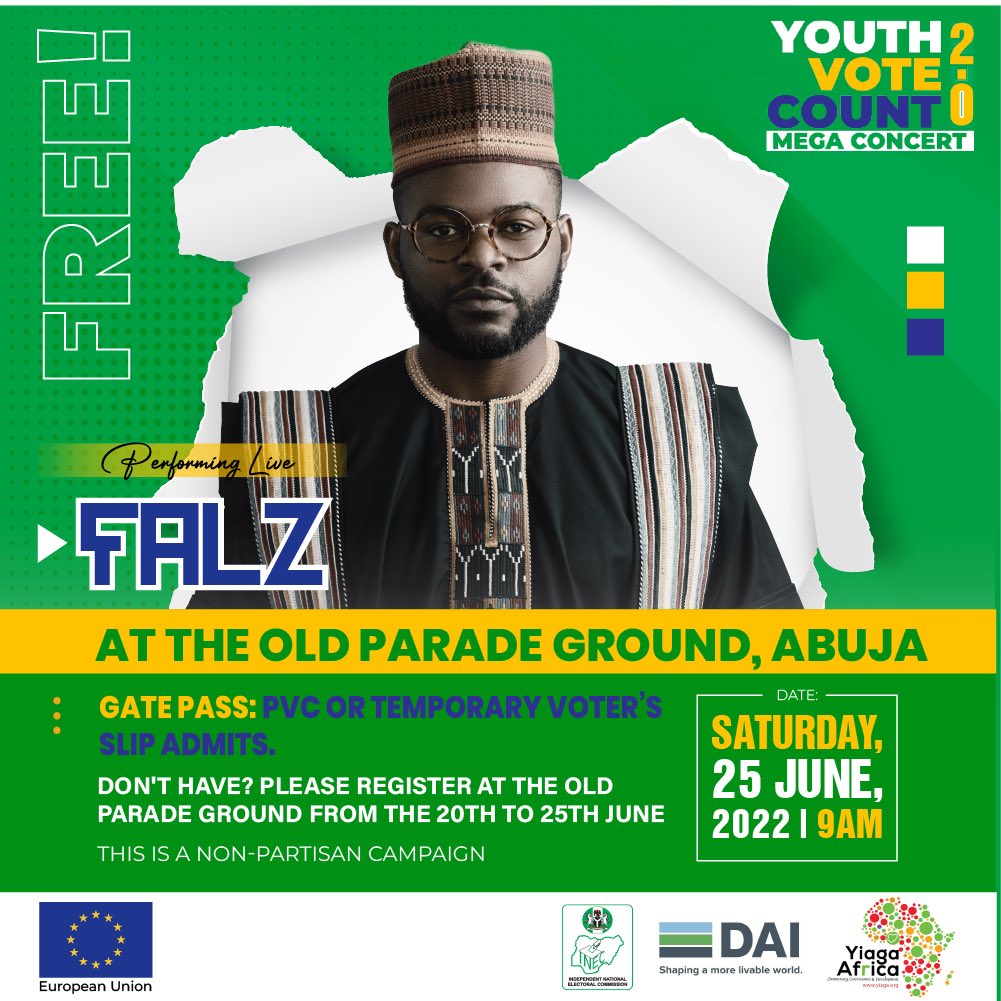 We are bringing the movement to Abuja ✊🏾
This Saturday, June 25. 
Come through with your PVC. 

If you haven’t registered yet, come and register at the venue from today up until Saturday 

Tell someone to tell someone please 🙏🏽

Prime entertainment meets civic responsibility!