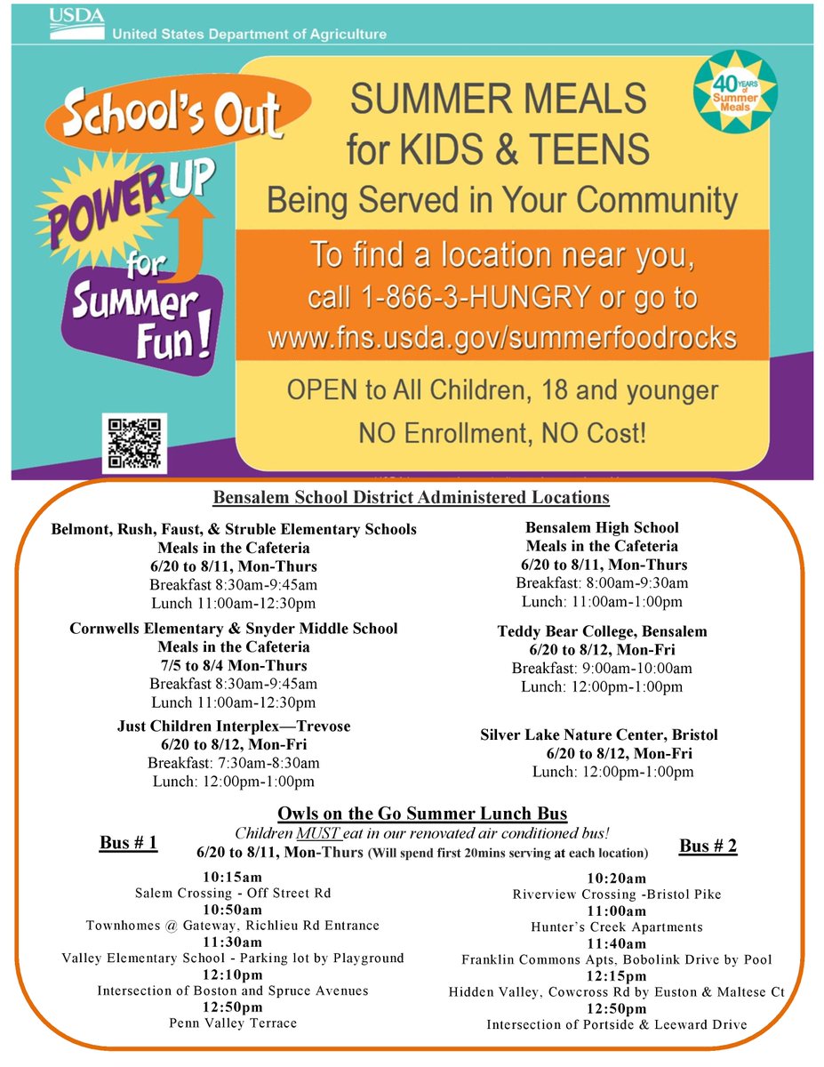 BensalemSchools's tweet photo. REMINDER: Beginning today, children can enjoy free breakfasts and lunches this summer provided by our Food Service Department. See link for more information and menus!
https://t.co/4IyeMOy2Ck https://t.co/hwNqRo0RA8
