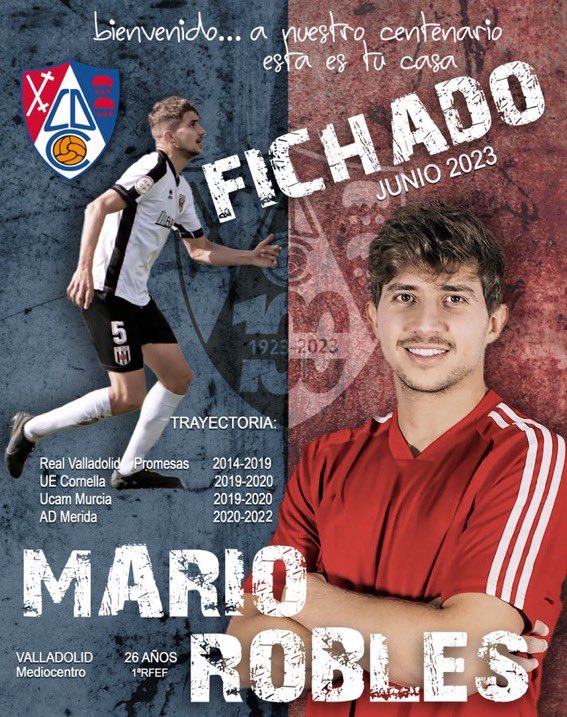 ✍️ Nuestro jugador <a href="/mariord5/">mario robles</a> se compromete con el <a href="/cdcalahorra/">CD Calahorra</a> para la próxima temporada.

👉 Llega tras lograr el ascenso a #PrimeraRFEF con la <a href="/Merida_AD/">A.D. Mérida</a>.

¡Mucha suerte en esta nueva etapa!

#EmartSoccer #FamiliaEmartSoccer #SomosEmartSoccer