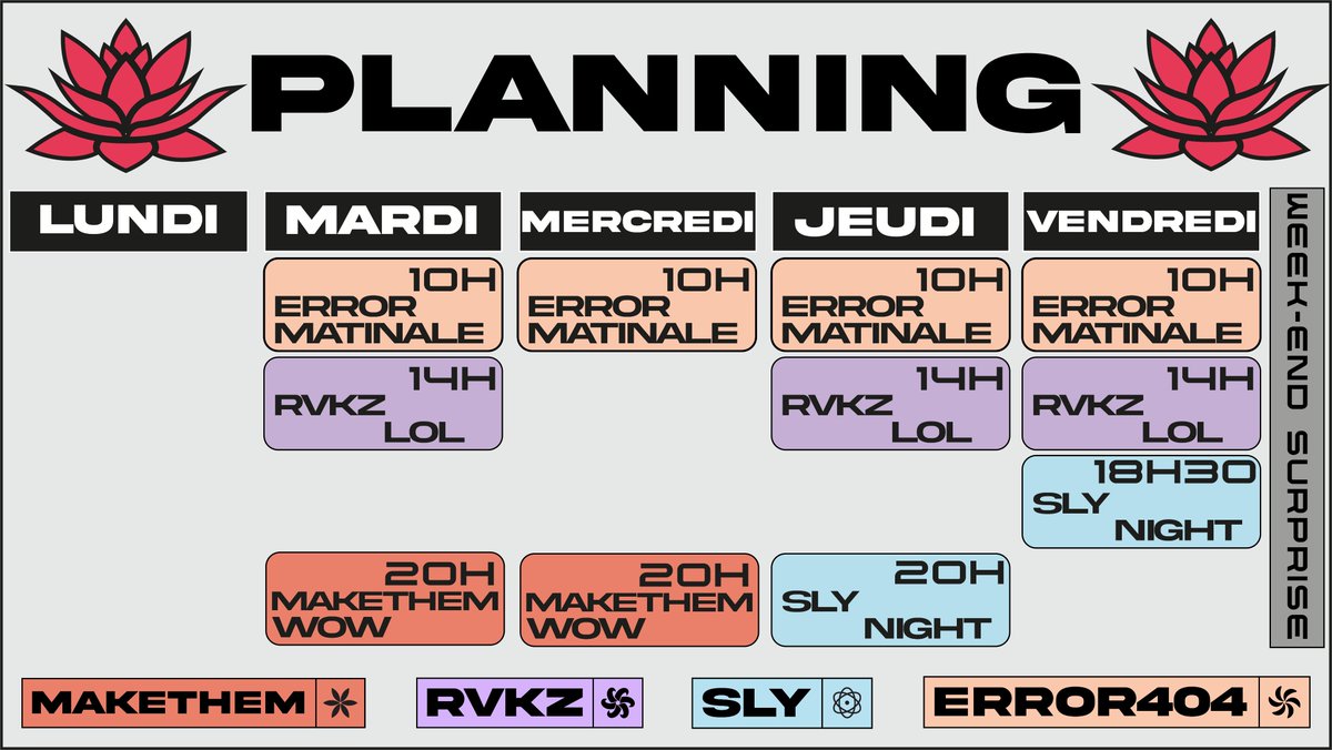 Planning de la semaine 🔥