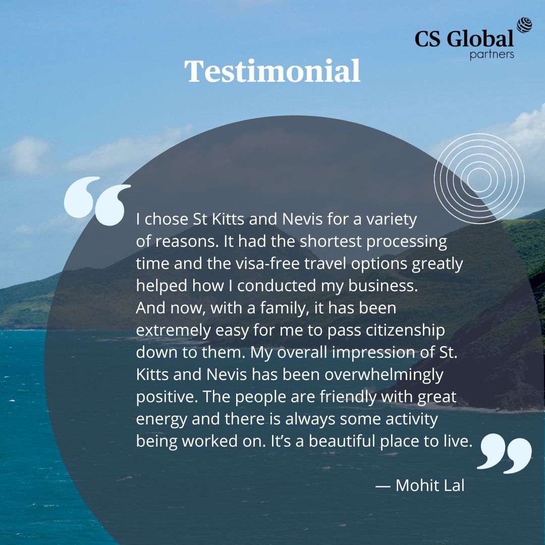 CSGPtnrsIndia's tweet image. The best decision you’ll ever make.

#CSGlobalPartners #testimonial #CitizenshipbyInvestment #citizenship #StKittsandNevis #GlobalLifestyle #GlobalMobility #SecureYourFuture #economicdiversification #opportunities #SecondCitizenship