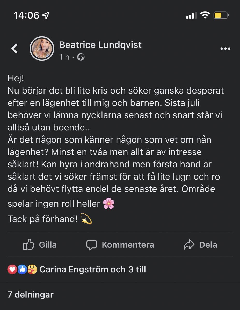 michaalundqvist's tweet photo. Min syster söker lägenhet till sig och barnen, så känner ni någon som hyr ut eller vet något om någon lägenhet så hör av er till henne. (Inom Karlstad)
RT = ❤️ https://t.co/RUJ4dZHJn4