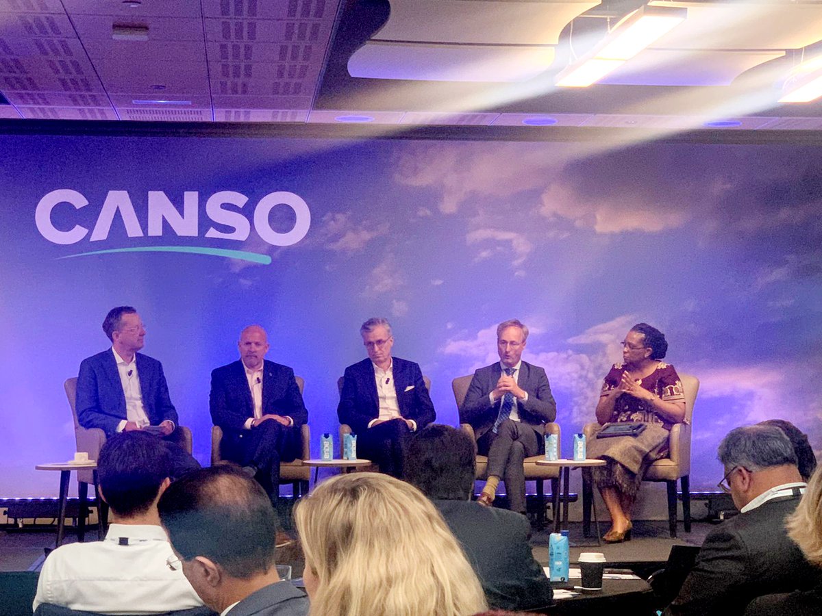 ATNSSA's tweet photo. @ATNSSA CEO, Nozipho Mdawe (R) is part of a CANSO Executive Summit Panel discussion, "Delivering a Sustainable Future for Aviation", now underway in Madrid, Spain. The World ATM Congress ends on 23 June '22
#WorldATMCongress 
#cansoglobal
#atca
#safeskies https://t.co/719SI7nHfD