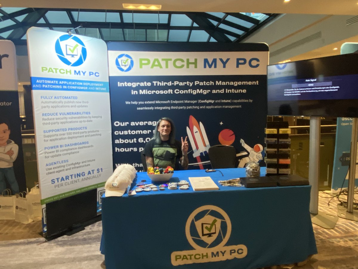 @patchmypc is at #psconfeu this week.  Come grab some sweet swag… and debate the legend that is <a href="/powers_hell/">Ben Reader | 🔌😈</a>.   He is adamant that “VB > PowerShell”… can’t be persuaded otherwise by me. But probably you can help him.

#microsoft #windows #memcm #msintune #configmgr #PowerShell