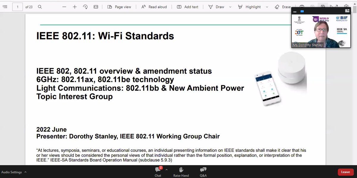 ConnectBIF's tweet photo. #WiFi networks are being deployed globally to extend Broadband #wired & #wireless backhaul. Also, new 802.11 Radio #technologies are under development-Ms. Dorothy Stanley, Chair 802.11 (Wi-Fi), IEEE speaking at #TheDigitalDialogues on the occasion of #WorldWiFiDay https://t.co/RCKxhe5ofW