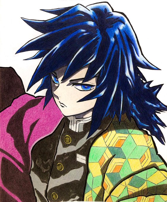 めぐるさんがTwitterに投稿した冨岡義勇(鬼滅の刃)のイラスト。