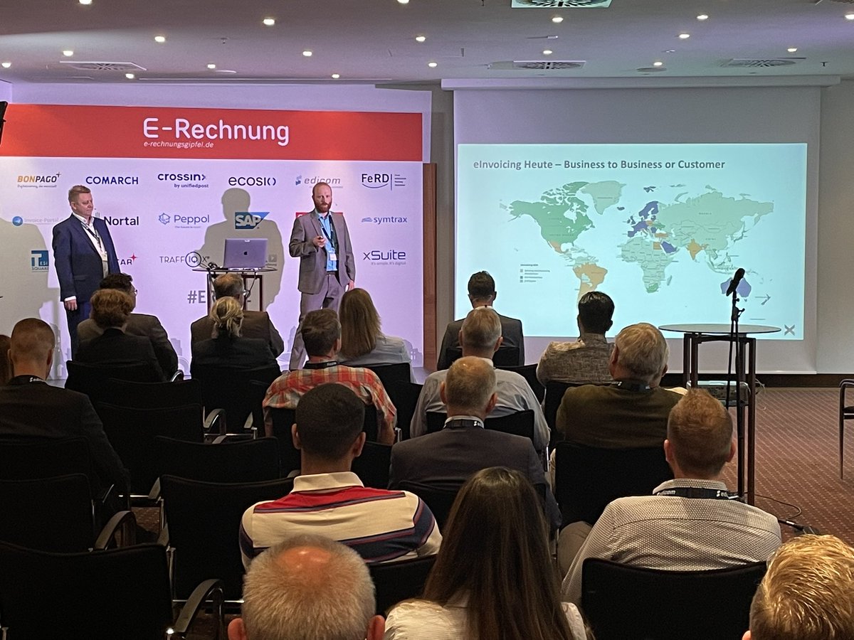 VeR_Verband's tweet image. Digitale Rechnungen? Bei den meisten Unternehmen in Deutschland heißt das noch immer: E-Mail. Doch mit dem #Meldesystem dürfte sich das nun ändern, meinen Torge Link und Sven Holtmann von xSuite in Ihrem Vortrag beim #ERGI22. Ihre Antwort: #Peppol!