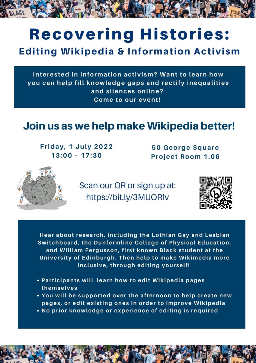emcandre's tweet photo. Three students - Sian, Kirsty and Eleanor - have been researching LGBTQ+ History, Black History and Gender History missing from Wikipedia.
Join us 1pm on Fri 1st July for a celebratory afternoon of Wikipedia #KnowledgeActivism to help address these gaps
https://t.co/Oj2TQd6OoL https://t.co/DyKzI7Yd7b