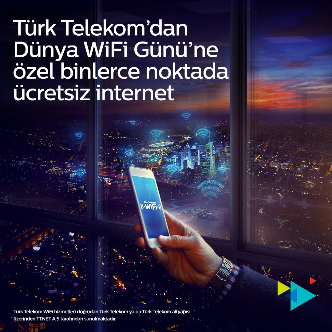 TurkTelekom's tweet photo. 20 Haziran Dünya WiFi Günü'ne özel sınırsız ve ücretsiz WiFi keyfini tüm Türk Telekom WiFi noktalarında deneyimleyebilirsiniz. #DünyaWifiGünü kutlu olsun! https://t.co/lc2TpdbpiV