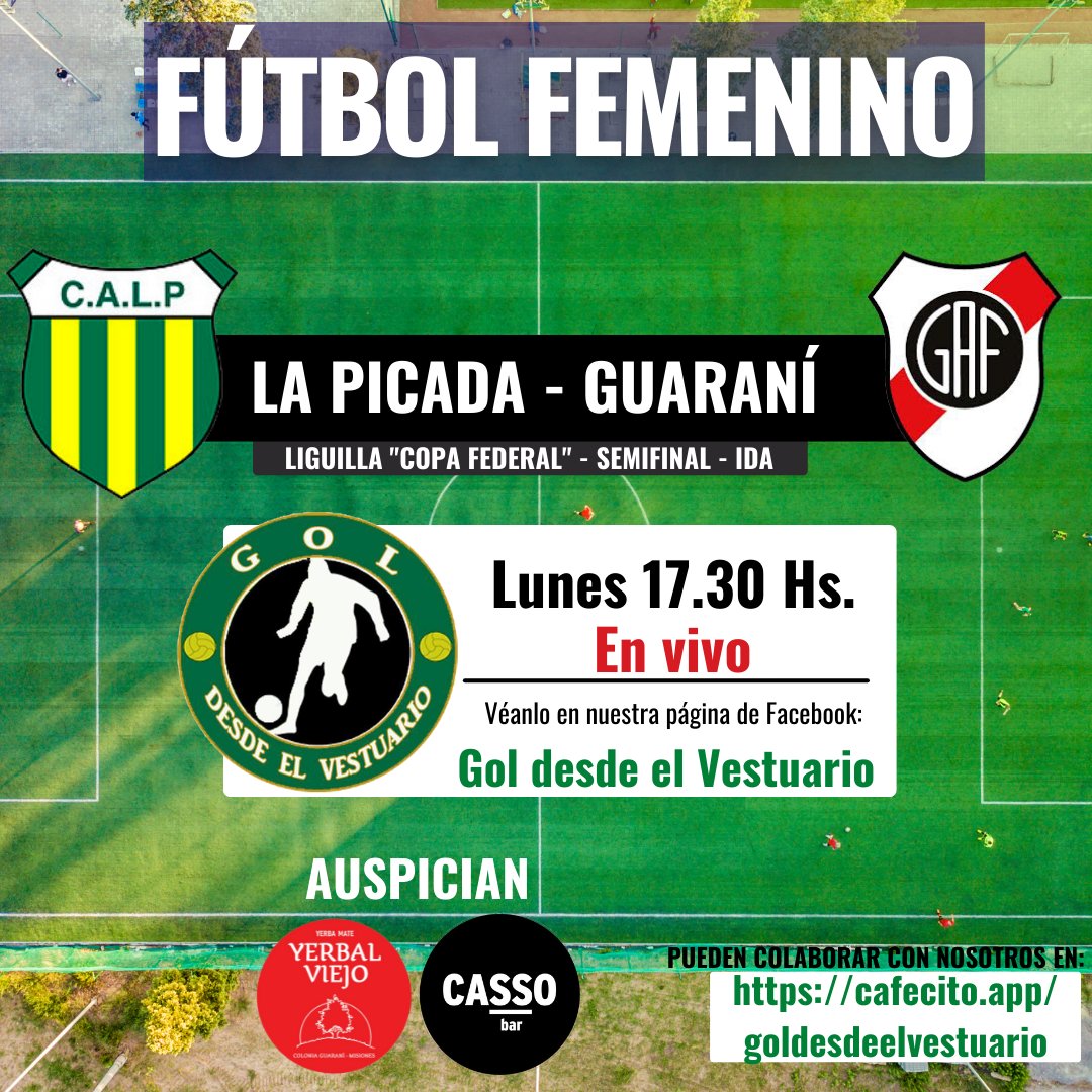 MMagaz's tweet photo. #FutbolFemenino ⚽

Esta tarde arranca la Liguilla clasificatoria a la #CopaFederal y por eso vamos a estar con el gran partido entre #LaPicada y #Guarani en Villa Cabello.

Es la ida. Se juega mucho. Lo pueden ver en vivo y en directo por el Facebook de Gol desde el Vestuario. https://t.co/OCorze20Jl