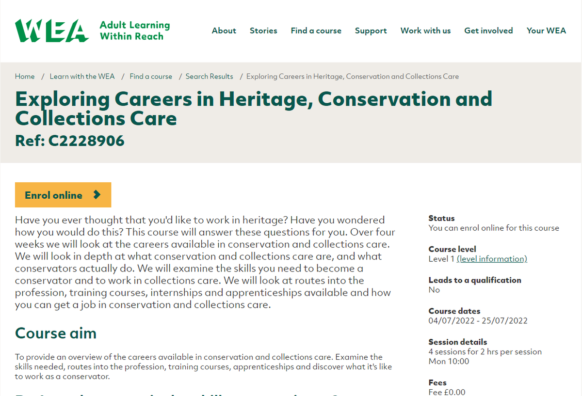 Conservators_UK's tweet photo. Have you ever thought that you'd like to work in heritage? 

This free course by Icon member @conserve_lfcp will discuss what careers are available in conservation and collections care: https://t.co/rjSPf6CMLu

Starts on 4 July. https://t.co/qbz1ZWygeI