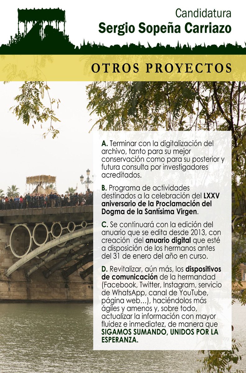 #PROGRAMA | Llegamos al final de nuestro programa, el cual está pensado y elaborado para aportar ideas y medidas que sigan revitalizando el presente de la #EsperanzaDeTriana y forjando, a su vez, un futuro como HERMANDAD que nos permita #SeguirSumando, #UnidosPorLaESPERANZA