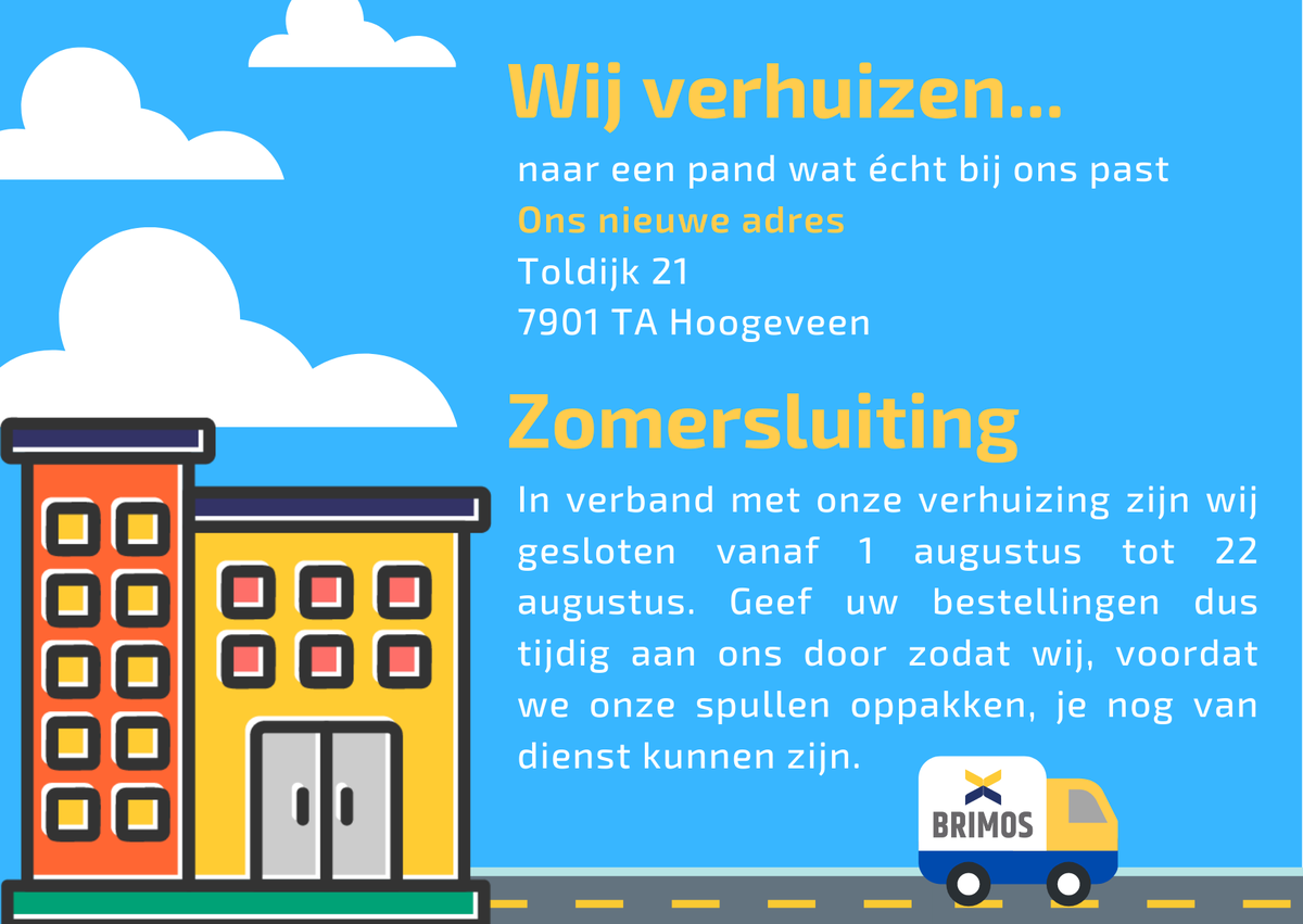 BrimosNL's tweet photo. Verhuizing en zomersluiting. Per 1 augustus 2022 verhuizen wij naar Hoogeveen! Een pand wat echt bij ons past, waar al onze disciplines bij elkaar komen. Van verkeersborden en matrixborden tot draagconstructies. - https://t.co/Ru0cmxalzN https://t.co/axJR8JvfEC