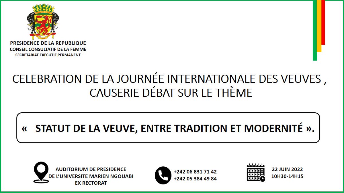 CCFemmeCongo's tweet photo. https://t.co/a3sJJ60KYw
#jounéeinternationaledelaveuve #veuve #conseilconsultatifdelafemme #Congo #Brazzaville https://t.co/UW42WHjPfZ