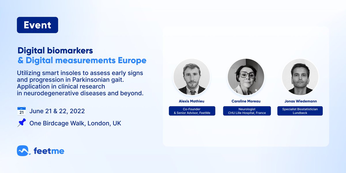 #FeetMe is happy to announce that we are sponsoring the 5th Annual #DigitalBiomarkers in #ClinicalTrials Summit!

Join us and our partners (<a href="/Lundbeck/">H. Lundbeck</a> and <a href="/CHU_Lille/">CHU de Lille</a>) to find out more about how smart insoles can help to assess early signs and progression in #Parkinsonian gait!