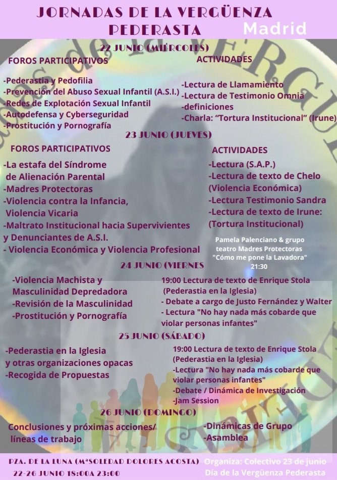 VPederasta's tweet photo. Temas y horario de las #JornadasAntipederastas en MADRID:

- Del 22 al 26 de junio.
- En la "Plaza de la Luna" (Ma. Soledad Dolores Acosta).
- De 18 a 23 horas.

TOMAMOS LA PLAZA.

¿Compartes? ¡Gracias!

;) https://t.co/CLbOW2gOXK