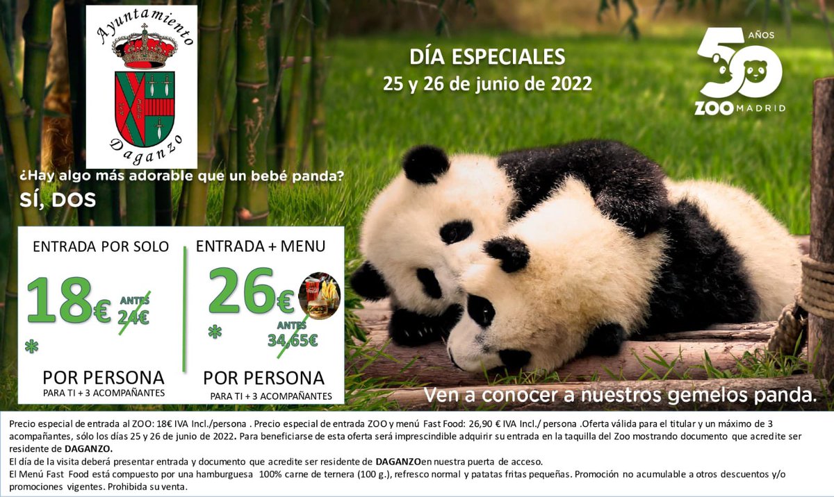 🥳DÍA ESPECIAL DE DAGANZO EN EL ZOO AQUARIUM MADRID 🥳
🐼🦁🐸🦉🦆🐘🦏🐪🐅🦈

Este fin de semana disfruta de un día para los daganceños en el Zoo Aquarium de Madrid.

👇🏼+info👇🏼
ayto-daganzo.org/eventos/d%C3%A…

#daganzodearriba #dgz #daganzo #zoo #aquarium #aytodedaganzo