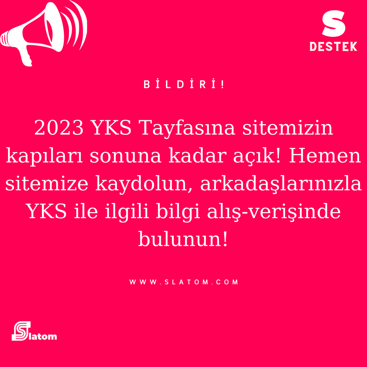 slatomofficial's tweet photo. Duyuru;
#slatom
#slat
#2023tayfa #yks2023 #2023yks
#yks #tyt2023
#ayt2023 #tyt #ayt https://t.co/1eHZN1HPKp