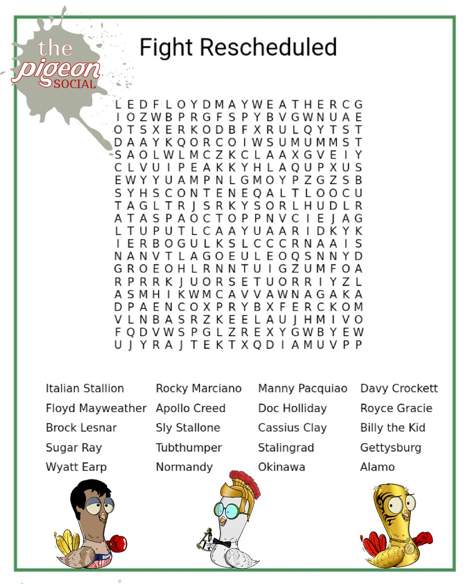 FreedomFlockerz's tweet photo. 🔎Fight Rescheduled🔎
Monday word search! @PlanetSlyNFT
@TheSlyStallone @gartherly
Post answer in 🧩・games
👉https://t.co/0L4UYurk4h
Never know when we randomly give out 🎁
#NFT #OpenSeaNFT #raribleNFT #NFTs #pigeonsflytogether #NFTGames #NFTGame #NFTCommunity https://t.co/XfxPtlIQhy