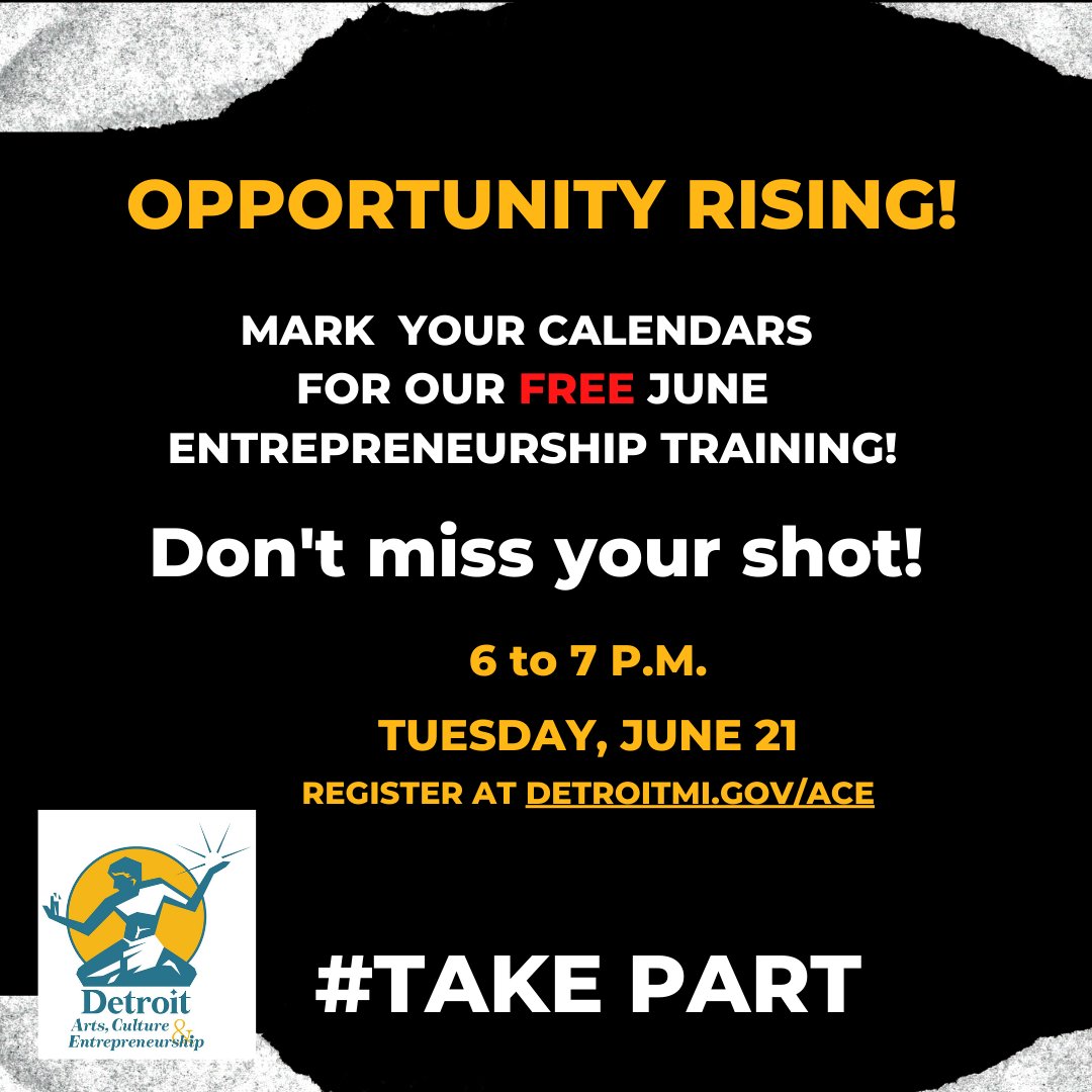 rochelleriley's tweet photo. DETROIT _ Calling all artists and creatives who want more information about ways to better manage your career, tune in for FREE #DetroitACe entrepreneurship sessions. Next one is at 6 p.m. tomorrow! https://t.co/ZFzhXrcMJh