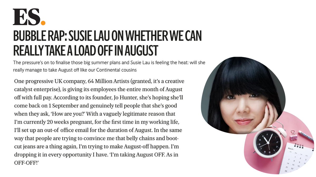 Thank you for the mention in <a href="/standardnews/">Standard News</a>  <a href="/susiebubble/">susiebubble</a>! We're so glad you're setting up your out of office for the whole of August too.
Stay OFF-OFF for the summer 🎉
From your OOO friends at <a href="/64M_Artists/">64 Million Artists</a> x

@thesonghunter