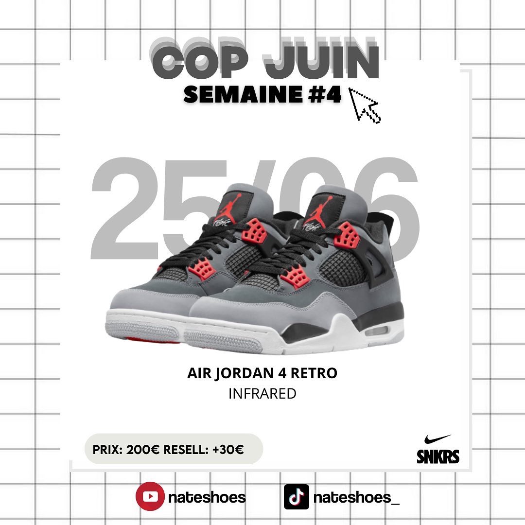 NateSHOW_'s tweet photo. Salut à tous! 👀
On se retrouve pour les 4 plus belles sorties de cette semaine, qui s’annonce plutôt sympathique! Personnellement, j’attends particulièrement la sortie de la collaboration entre Nike x Maison Château Rouge! Et vous? 🫣🔥 
#sneakers #copguide #snkrs #nike #jordan https://t.co/qWFfUFAHj6