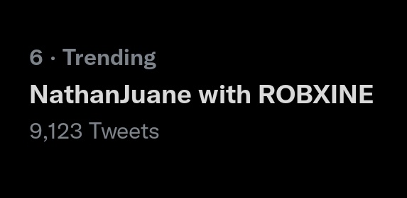 robxineofficial's tweet photo. We are now trending at number six with nine point one k tweets! Let's gooo ten k!

NathanJuane with ROBXINE
#RobBlackburn #MaxineTrinidad #RobXine
@_robblackburn @maxinetrinidad_ https://t.co/Z1NzcV8YHW