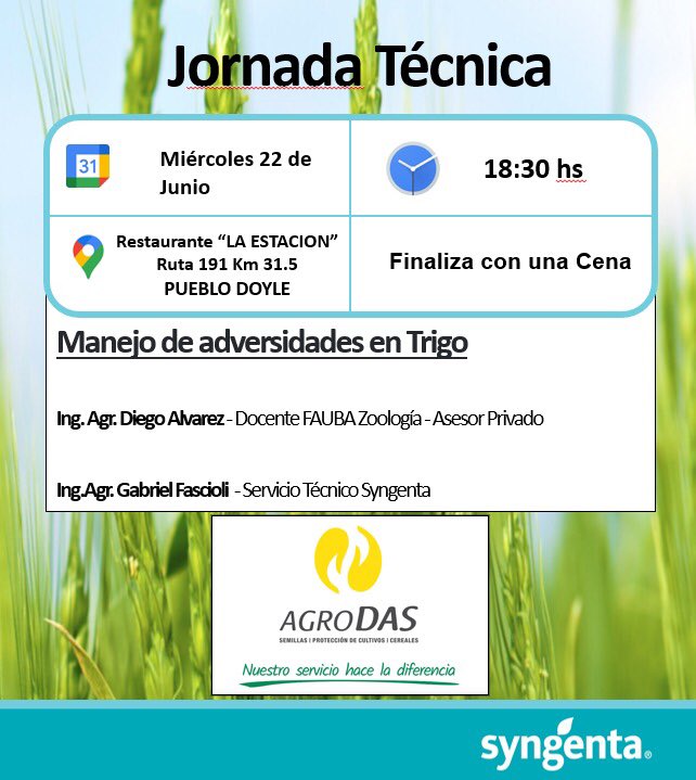 diegohalvarez79's tweet photo. Nos encontramos el miércoles en Doyle junto a @AgroDASok y @Syngenta_ar 

#agro #agronomia #asesoramientoagronomico #serviciotecnico #IngAgrDiegoAlvarez https://t.co/BAPsRXk0AY
