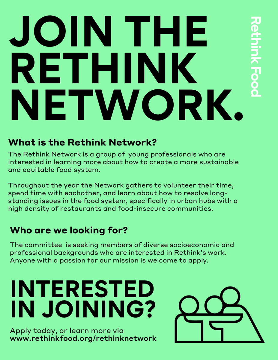 rethinkfood's tweet photo. There are so many ways to get involved with Rethink Food. And if you're a young professional - looking to REALLY get involved, it's time to checkout the Rethink Network. Learn more: https://t.co/68iIyBpj5x https://t.co/2dOnFMt5Ow