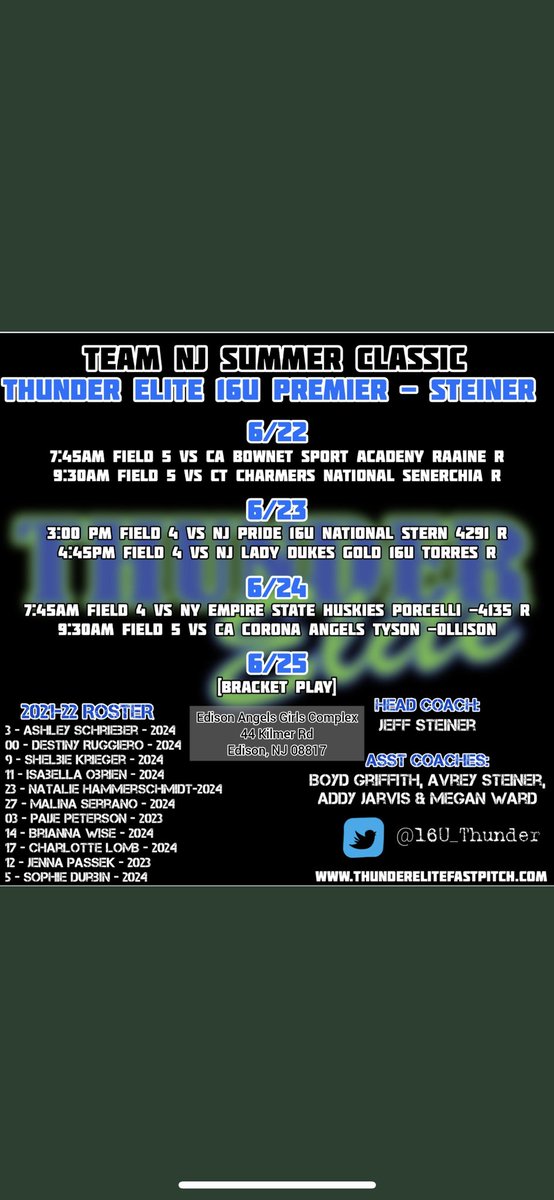 Very excited to be heading up to the Team NJ tournament this weekend!! Here’s our schedule <a href="/HarvardSB/">Harvard Softball</a> <a href="/coachjennyrohn/">Jenny Rohn</a> <a href="/CornellSoftball/">Cornell Softball</a> <a href="/TaraTembey/">Tara Smith</a> <a href="/alliebrewster7/">Allie Brewster (Cukrov)</a> <a href="/YaleSoftball/">Yale Softball</a> <a href="/CoachLauraRicc/">Laura Ricciardone</a> @BrownSoftball <a href="/mitsoftball/">MIT Softball</a> <a href="/bkalman23/">Brooke Kalman</a> <a href="/CoachCrowell8/">Sean Crowell</a> <a href="/Penn_Softball/">Penn Softball</a>