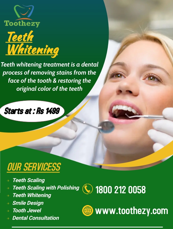 Toothezy's tweet photo. At Toothezy we can tailor your whitening treatment to your expected result. Get Teeth Whitening At Affordable Cost In Bhubaneswar &amp; Bangalore. Call 1800 212 0058 or Visit : https://t.co/M6fdI8krNQ
#Teethwhitening #teethscaling #toothjewelry #dentalspa #dentaltreatments https://t.co/ekLiyjsmdJ