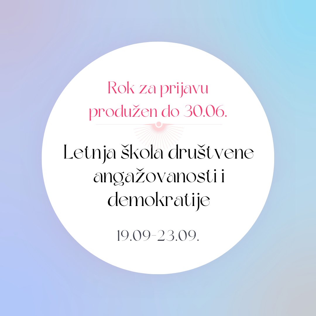 IFDT_Beograd's tweet photo. 📢 Pažnja ‼ Pažnja ‼ Zbog velikog interesovanja 🅿🆁🅾🅳🆄ž🅰🆅🅰🅼🅾 🆁🅾🅺 🆉🅰 🅿🆁🅸🅹🅰🆅🅴 za 𝗟𝗲𝘁𝗻𝗷u 𝘀̌𝗸𝗼𝗹𝘂 𝗱𝗿𝘂𝘀̌𝘁𝘃𝗲𝗻𝗲 𝗮𝗻𝗴𝗮𝘇̌𝗼𝘃𝗮𝗻𝗼𝘀𝘁𝗶 𝗶 𝗱𝗲𝗺𝗼𝗸𝗿𝗮𝘁𝗶𝗷𝗲 (𝗔𝗡𝗗𝗘𝗠).
#AngažovanaMisao #EngagedThought #IFDT #summerschool #ANDEM https://t.co/SbxkE6zF2q