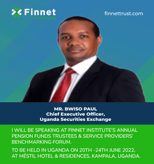 FinnetLtd's tweet photo. Meet Mr. Bwiso Paul, one of our speakers in our Trustees and Service Providers' Benchmarking Forum.  Mr. Bwiso is the Chief Executive Officer,  Uganda Securities Exchange. https://t.co/S6p9vv0AZa
